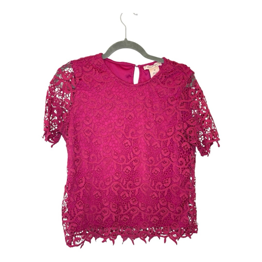 Philosophy Hot Pink Lace Blouse Feminine Romantic Chic Classic Style Small